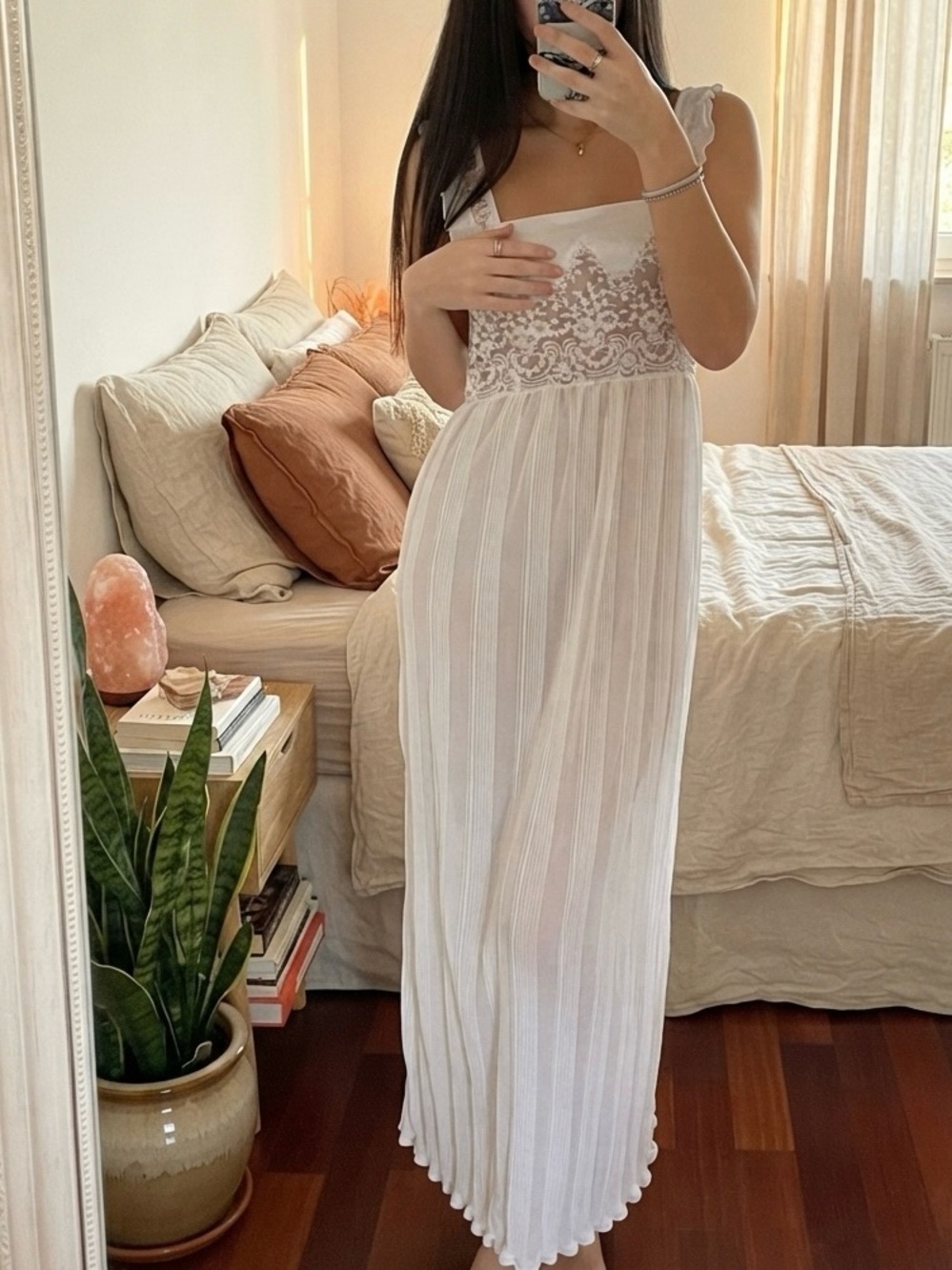 Vintage White Lace Bodice Maxi Dress #054